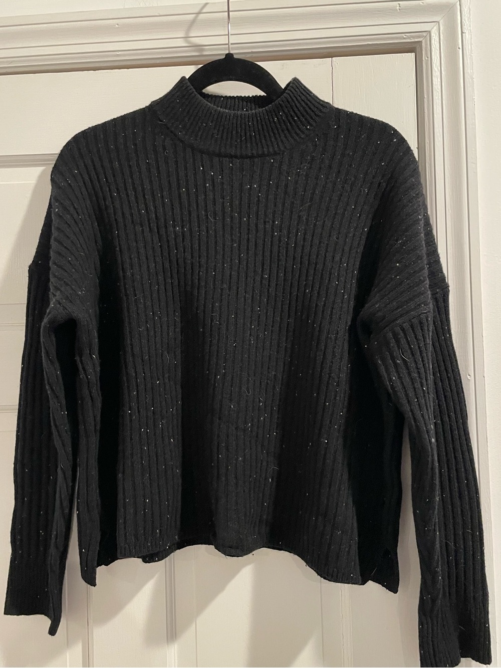 Madewell Classic Black Ribbed Donegal Mock-Neck Sweater - Cashmere Wool Blend